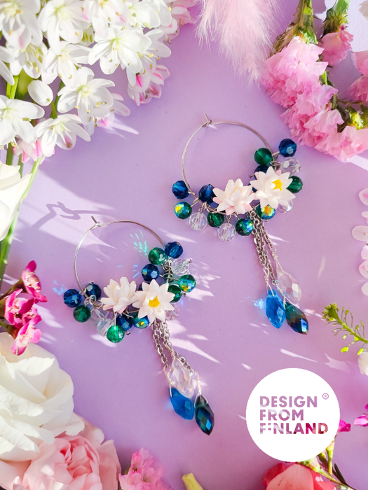 Water lily hoop earrings