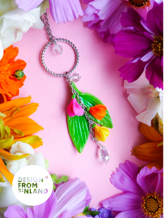 Tulip necklace-pink-big-leaf