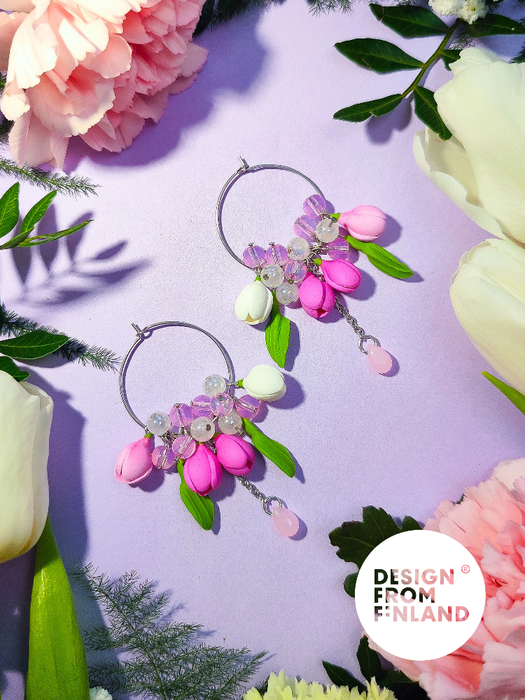 Tulip hoop earrings-soft pink